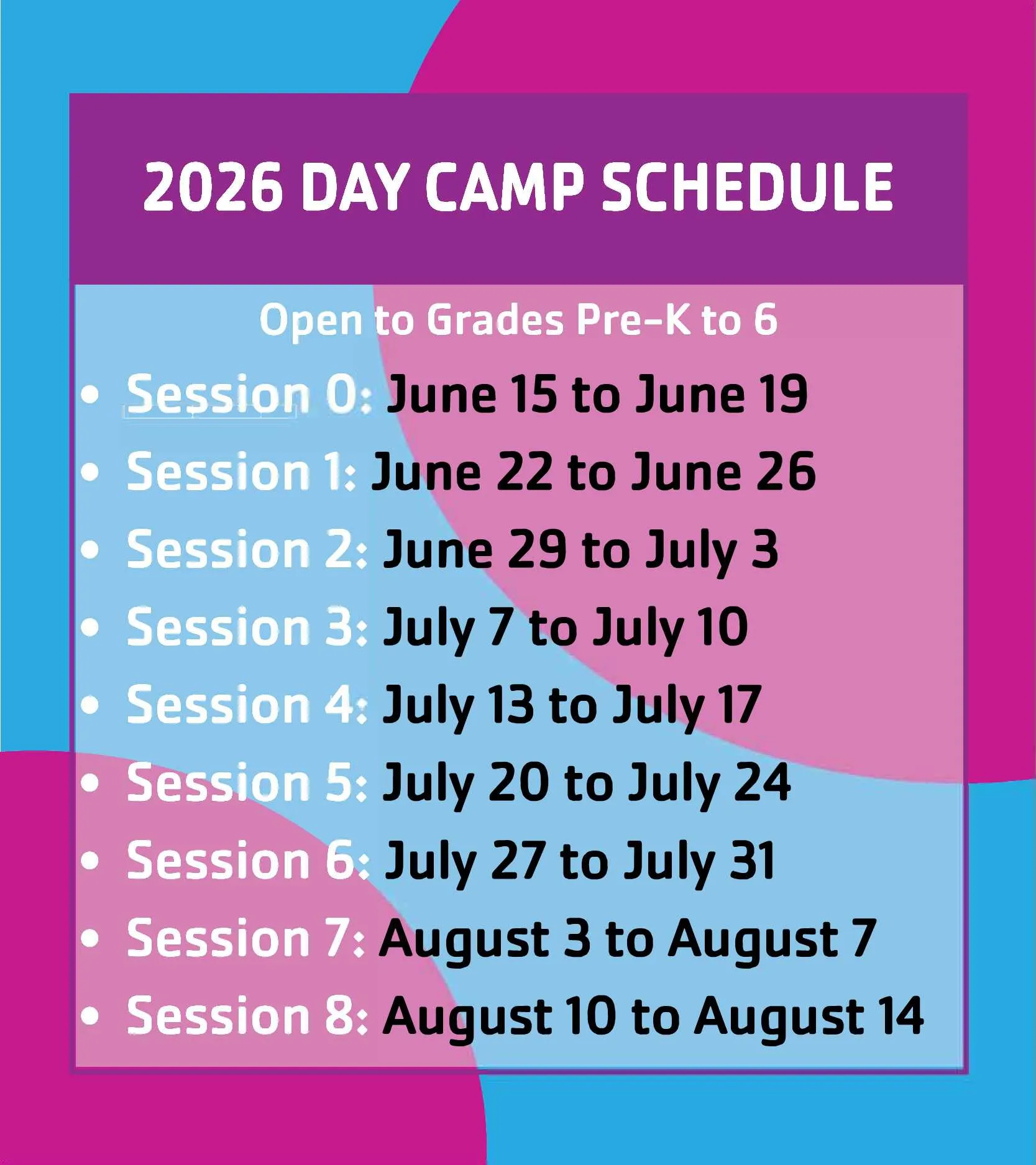 2026 day camp schedule